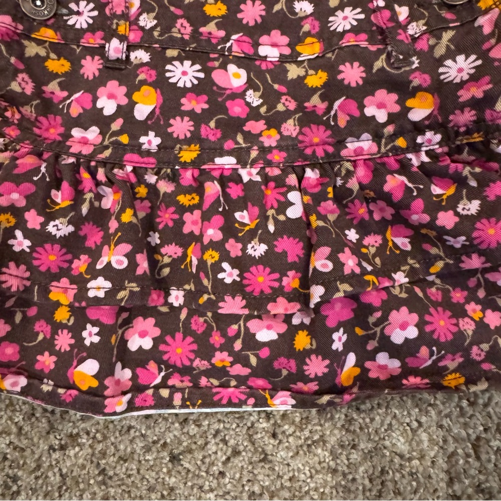Vintage OshKosh Floral Corduroy Jumper Dress 6M Pink Brown Ruffle - Picture 2 of 7